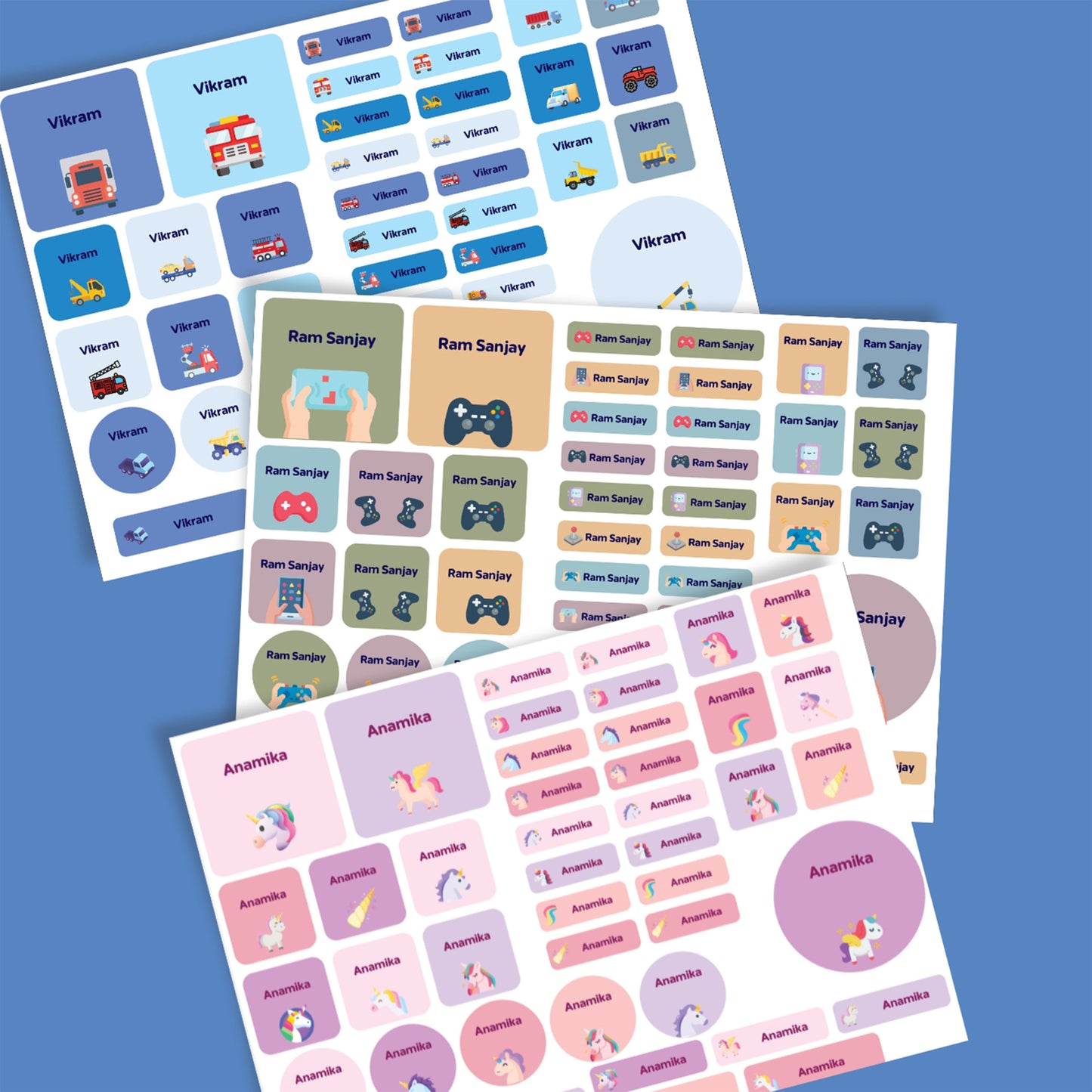Assorted Stickers for Kids | Custom Name Labels (86 Stickers)