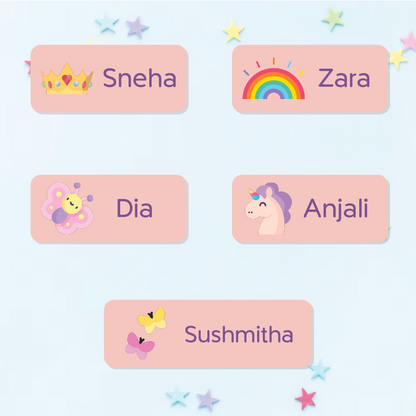 Mini Stickers for Kids | Girls Theme | Custom Name Labels (175 stickers)