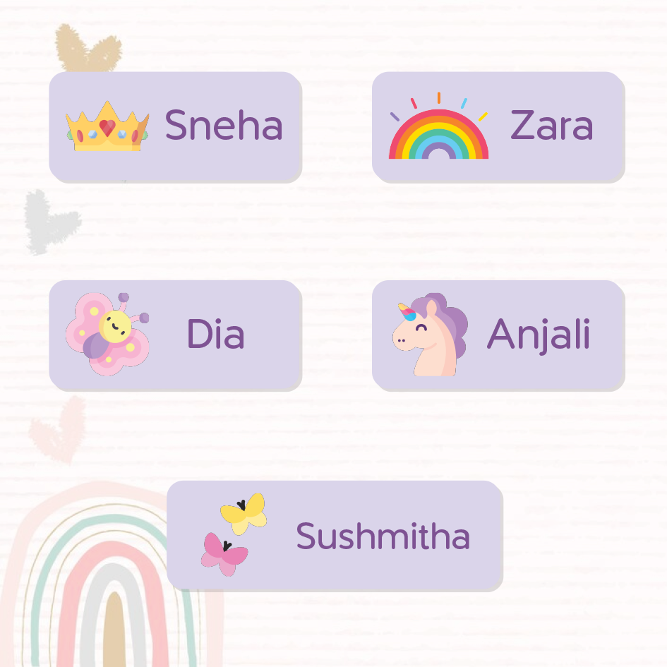 Mini Stickers for Kids | Girls Theme | Custom Name Labels (175 stickers)