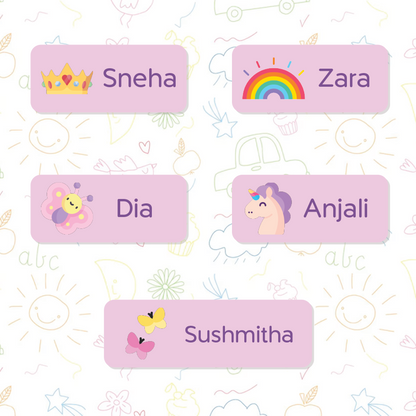 Mini Stickers for Kids | Girls Theme | Custom Name Labels (175 stickers)